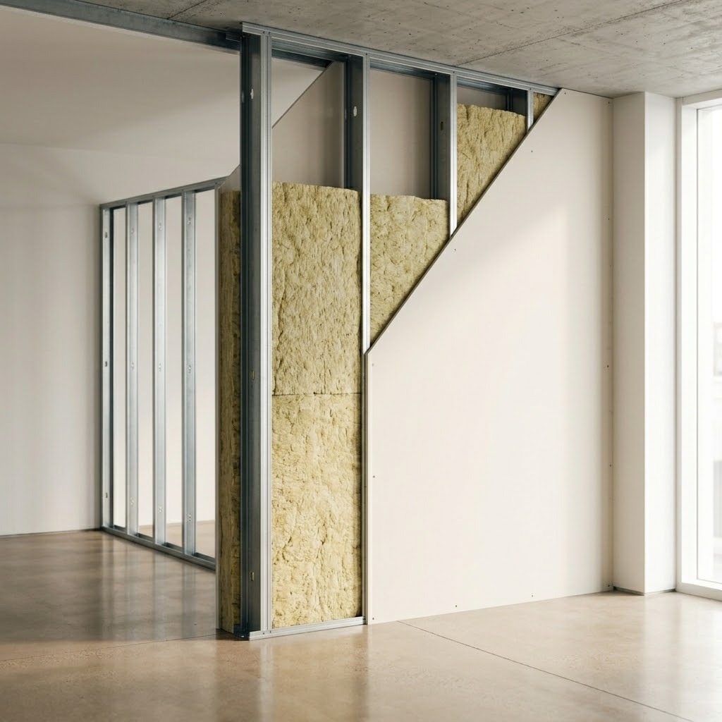 Trasdosado con aislamiento de lana mineral